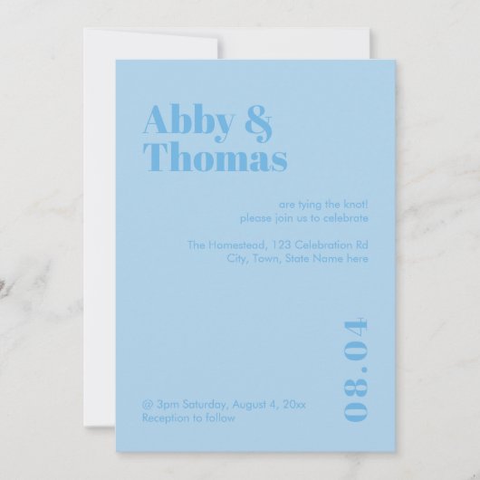 Invitation Ciel bleu moderne minimaliste simple Mariage gras (Devant)