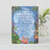 Invitation Ciel bleu, nuages fluides et Flamants roses roses (Debout devant)