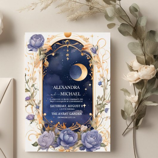 Invitation Ciel Céleste De Nuit Avec Cadre Mariage traditionn