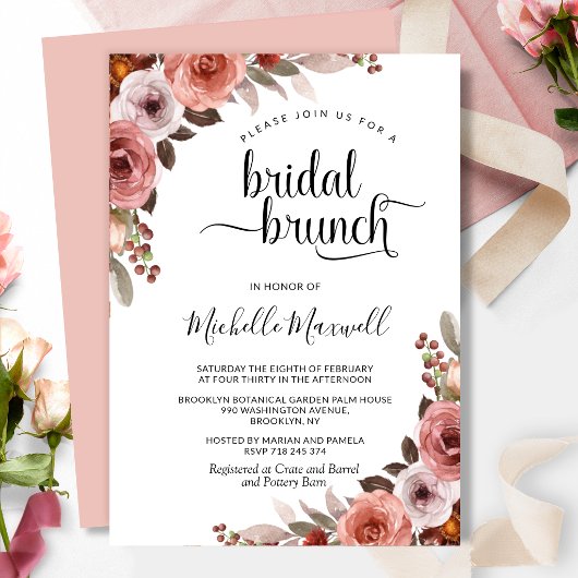 Invitation Ciel Chic dans Rose, Brunch Floral de Mariage