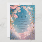 Invitation Ciel d'amour Ornate Rosy Florals Enregistrer la da (Devant)