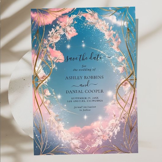 Invitation Ciel d'amour Ornate Rosy Florals Enregistrer la da