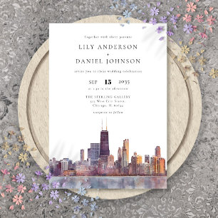 Invitation Ciel de Chicago Aquarelle Élégant Mariage