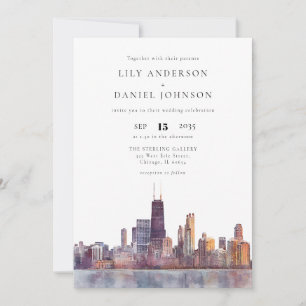 Invitation Ciel de Chicago Aquarelle Élégant Mariage