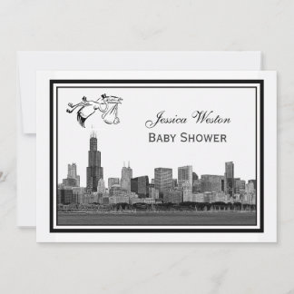 Invitation Ciel de Chicago encadré #2H Baby Shower Cigogne2