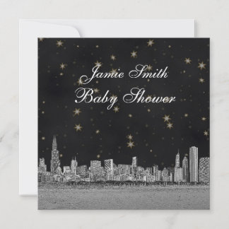 Invitation Ciel de Chicago Noir Or Baby Shower