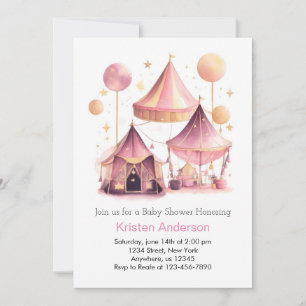 Invitation Ciel de cirque rose de plaisir Baby shower fille