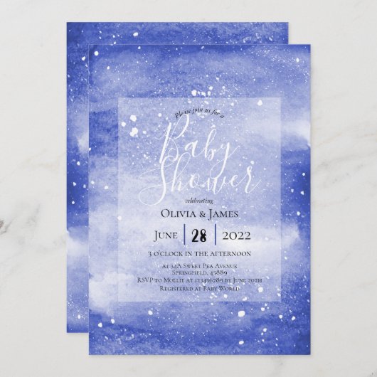 Invitation Ciel de nuit Galaxy Baby shower cosmique bleu (Devant / Derrière)