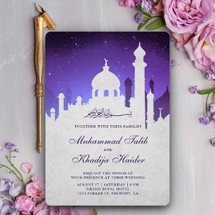 Invitation Ciel de Nuit Violet Mariage Arabe Islamique Musulm