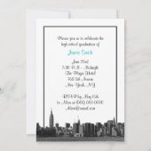 Invitation Ciel de NYC Large Gravé BW Teal Diplôme (Dos)