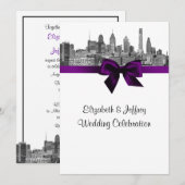 Invitation Ciel de Philadelphie Etch BW Violet V Mariage (Devant / Derrière)