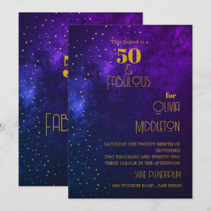 Invitation Ciel de soirée astral or pour 50e anniversaire ave