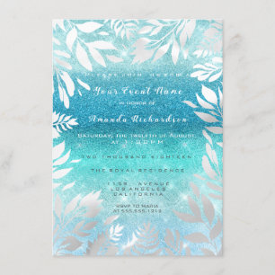 Invitation Ciel d'Océan Bleu Paillettes Ombre Floral Foil Mar