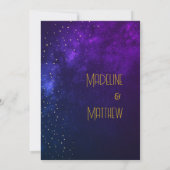 Invitation Ciel du Soir Astral Étoiles Dorées Mariage Violet  (Dos)