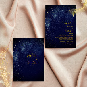 Invitation Ciel du Soir Astral Or Étoiles Bleues Mariage