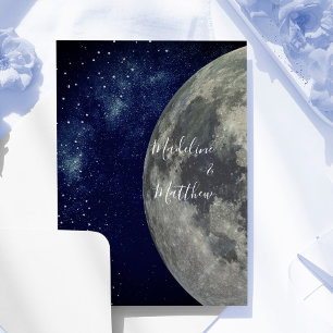 Invitation Ciel du Soir Lune Étoiles Bleu Mariage
