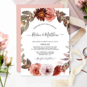 Invitation Ciel en Rose, Florale Mariage Burgonde