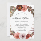 Invitation Ciel en Rose, Florale Mariage Burgonde (Devant)