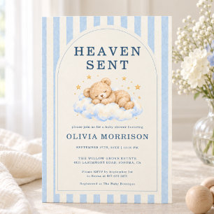 Invitation Ciel Envoyé Ours Bleu Baby Shower