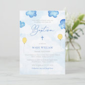 Invitation Ciel et nuages Baptême avec Ballons Jaunes (Debout devant)