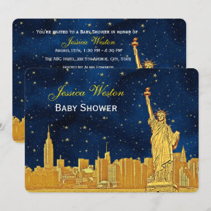 Invitation Ciel étoilé bleu Gold NYC Skyline #2 H Baby Shower
