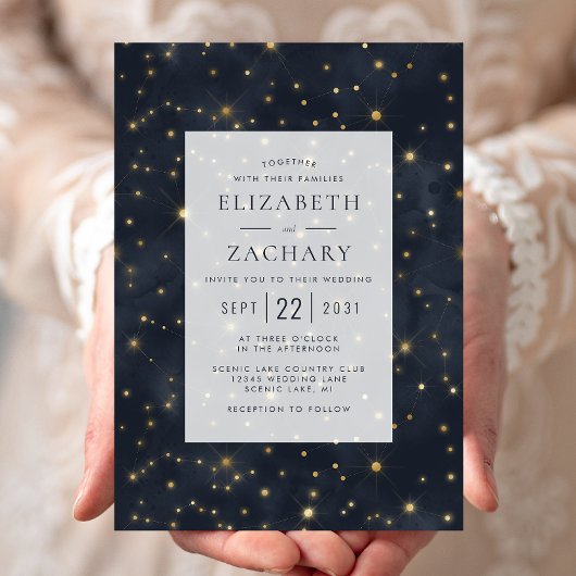 Invitation Ciel Étoilé Nuit Bleue Or Mariage