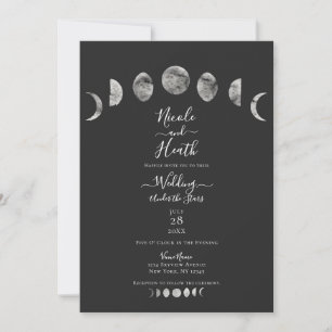 Invitation Ciel noctis gris phases de lune aquarelle mariage 