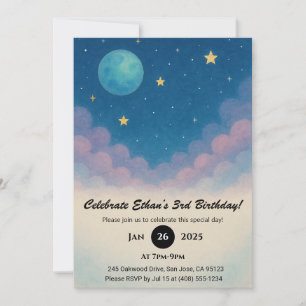 Invitation Ciel nocturne avec étoiles et lune Anniversaire