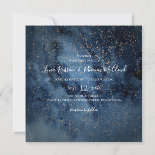 Invitation Ciel nocturne céleste Mariage Carré or