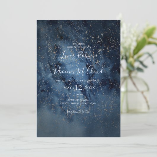 Invitation Ciel nocturne céleste | Mariage Décontracté or (Debout devant)