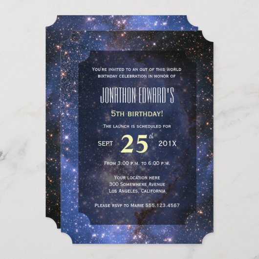 Invitation Ciel nocturne / Espace Thème Anniversaire Invitati (Devant / Derrière)