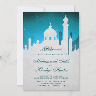 Invitation Ciel nocturne sarcelle Mariage arabe islamique mus