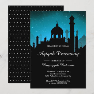 Invitation Ciel nocturne sarcelle Nuits arabes Aqiqah