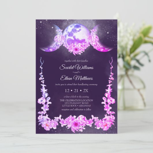 Invitation Ciel nocturne Triple Moon Phases Purple Handfastin (Debout devant)