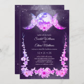 Invitation Ciel nocturne Triple Moon Phases Purple Handfastin (Devant / Derrière)