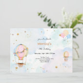 Invitation Ciel nuageux montgolfière anniversaire de enfant (Debout devant)