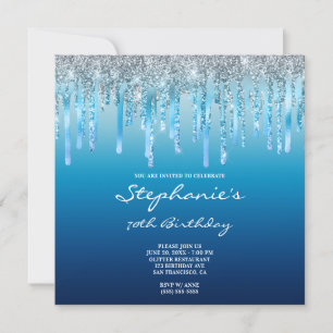 Invitation Ciel Océan Bleu Ombre Paillettes Feuille Dégoulina