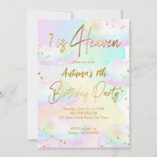 Invitation Ciel pastel nuages arc-en-ciel anniversaire (Devant)