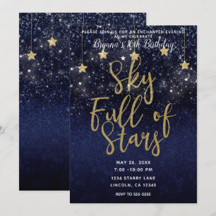 Invitation Ciel plein d'étoiles Nuit étoilée Or Bleu Fête