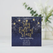 Invitation Ciel plein d'étoiles Starry Night Gold Blue Party (Debout devant)