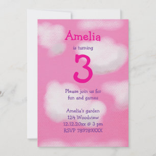 Invitation Ciel rose et nuages moelleux Anniversaire