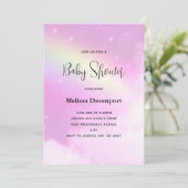 Invitation Ciel rose pastel avec Baby shower nuages fluides (Debout devant)