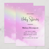 Invitation Ciel rose pastel avec Baby shower nuages fluides (Devant / Derrière)