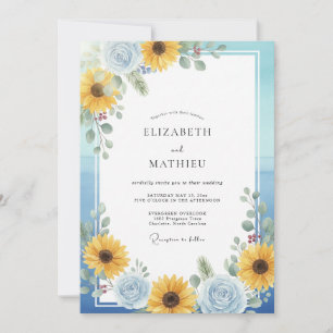 Invitation Ciel Tournesol Jaune Eucalyptus Mariage