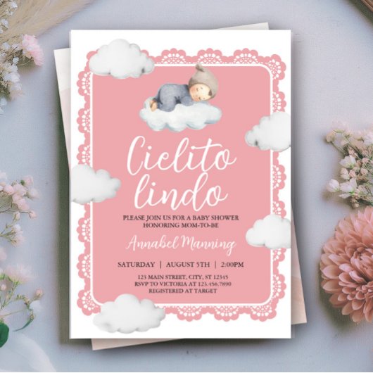 Invitation Cielito Lindo Baby shower Ciel Rose Cloudy