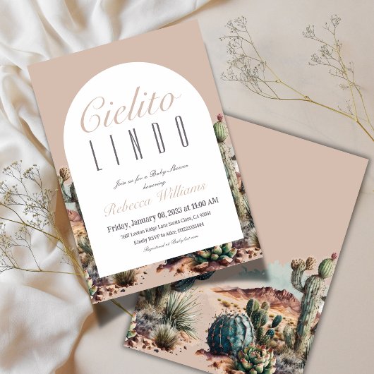Invitation Cielito Lindo Baby shower mexicain de cactus beige