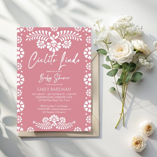 Invitation Cielito lindo baby shower mexicain rose pâle