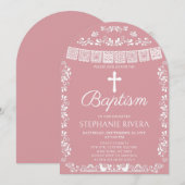 Invitation Cielito Lindo Baptême Arche Rose Pâle (Devant / Derrière)