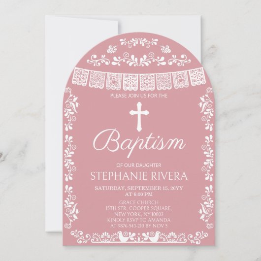 Invitation Cielito Lindo Baptême Arche Rose Pâle (Devant)