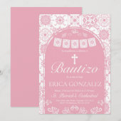 Invitation Cielito Lindo Blush Pink Bautizo Talavera (Devant / Derrière)